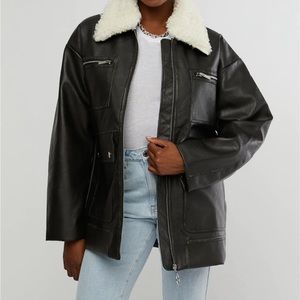 Weworewhat faux leather jacket with Sherpa collar. New with tags!